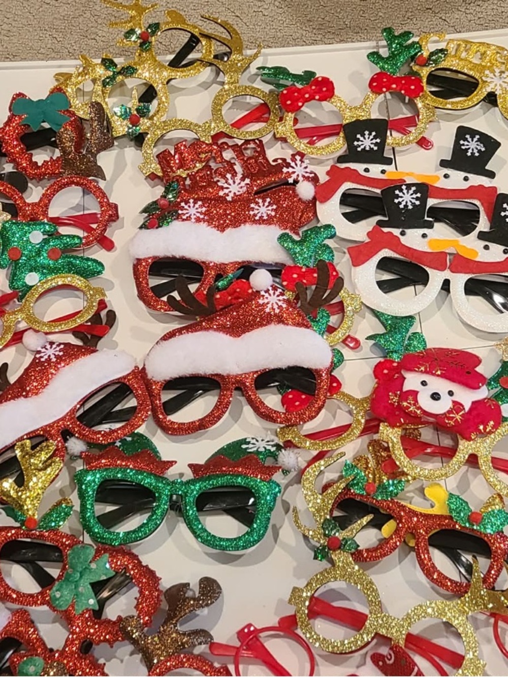 Holiday Party Accessory Bundle - Red & Green Glitter 36 glasses + 36 Headbands